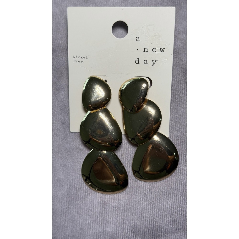 A New Day Gold Tone Triple Teardrop Dangle Earrings NWT Nickel Free